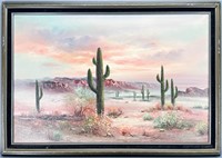 Signed Painting on Canvas of Desert Cacti