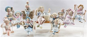 10 Porcelain Bisque Swinging Children Figurines