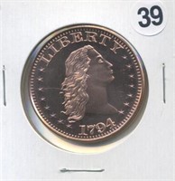 1794 Flowing Hair Dollar One Ounce .999 Copper Rou