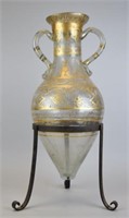 Glass Amphora in Wrought Iron Stand