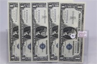 5 Consecutive Choice CU 1957 $1 Silver Certs - "X