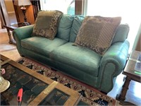 WHITTEMORE SHERRILL GREEN LEATHER SOFA