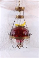 Victorian Ruby Glass/Prism Oil Parlor Lamp