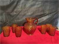 Fenton hobnail large pitcher and 6 glasses