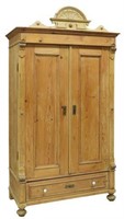 RUSTIC CARVED PINE WOOD ARMOIRE