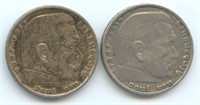 Pair of German Third Reich Silver Mark - Silver