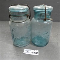 Pair of Blue Luster Philadelphia Pa Canning Jars