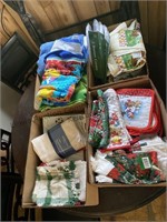 4 boxes kitchen towels, potholders, beach towels,