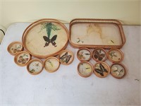 Vintage bamboo coaster and tray sets