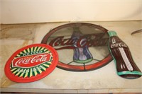 Coca-Cola Lot: Stain Glass-Metal Sign-Thermometer
