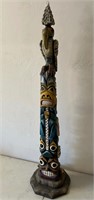 43" Tall Totem - Painted Carved Wood