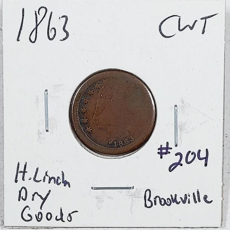 1863 H. Linch Dry Goods  Brookville  token