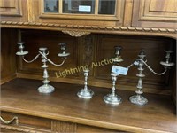 PAIR OF SILVERPLATE CANDLESTICKS AND CANDELABRAS