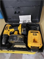 Dewalt 18 V drill, two batteries, charger and