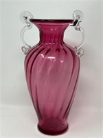 Cranberry Glass Amphora Handled Vase
