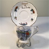 FISHING QUEEN ANNE  TEACUP & SAUCER