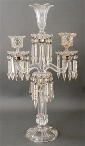Victorian Cut Crystal Glass 3 Arm Candelabra