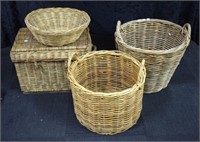Four various woven cane baskets