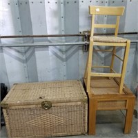 Wicker Trunk, Bar Stool & End Table