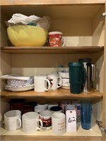 Glass bowls, coffee mugs, paper plates/bowls