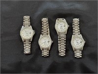 4 Mens Silver and Crystal Geneva Watches