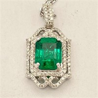 GIA Platinum Emerald & Diamond Pendant