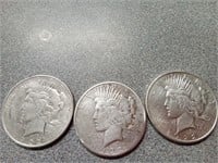 1922P,D,S set of Peace silver Dollar coins .