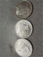 X3 1922P,D,S Peace silver Dollar coins