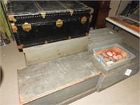 (6) Military foot lockers, steamer chests and