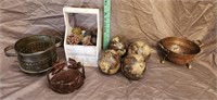 Copper Colander, Candle Holder, (4) Small Globes
