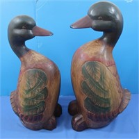 Pr. Hand Carved Wood Ducks(1 cracked)