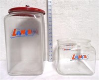 2 glass Lance display counter jars