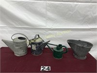 GALVANIZED WATERING CANS AND FIREPLACE ASH CAN