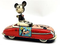 Vintage Mickey Mouse Tin Toy Wind-Up Car