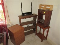 Assorted small stands and cabinet