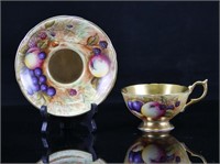 AYNSLEY SIGNED FRUIT PATTERN CUP & SAUCER