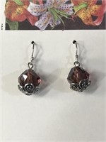 PR OF SMALL STERLING AND PURPLE BEAD EARRINGS;