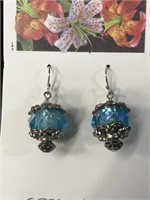 PR OF STERLING AND BLUE BEAD EARRINGS;