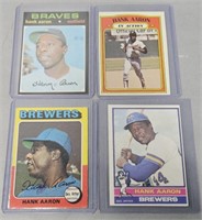 4 Hank Aaron Baseball Cards 1970's