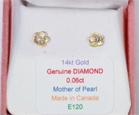 14K Diamond Mother of Pearl Earrings