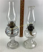 Pattern Glass Oil Lamps (2) clear Glass with