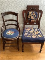 Vintage Wooden Chairs with Royal Blue Needle Point
