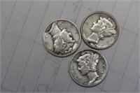 Lot of 3 Mercury Dimes