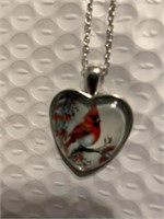 Beautiful Cardinal Heart necklace Silver redbird K