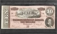 1864 Confederate $10 Banknote T-68 Choice UNC