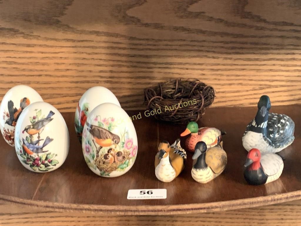 4 Avon Painted Eggs; 5 Miniature Ducks