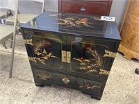 CHINOISERIE BLACK LACQUER 2 DOOR/ 4 DRAWER CABINET
