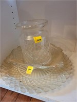 14" WAFFLE PLATTER, CRYSTAL CENTER PIECE BOWL