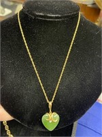 14k Gold Necklace with Jade Heart and Diamond