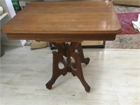 Wood Table w/ Carved Legs & Castors